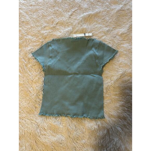 BDG Urban Outfitters Crop Top Baby Tee Rubber Ruffles Cap Sleeve Size L Blue - Picture 6 of 6